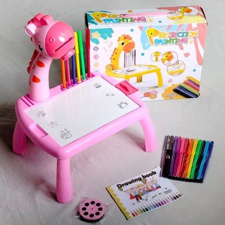 Small Size With Free Gift Kids Drawing Smart Projector Kids Painting Table-Pink