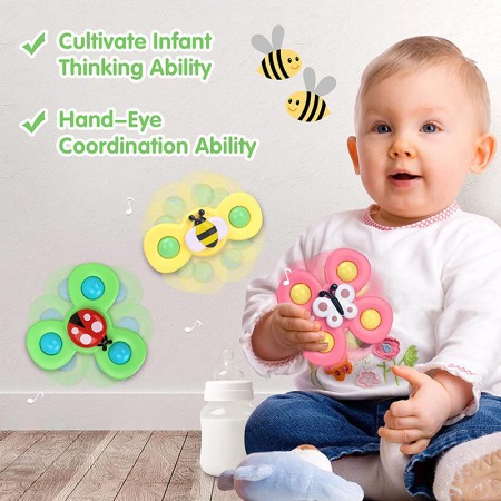 (Intact Boxed 3 pis Set) Baby Colourful Educational Spinner Toy Kids